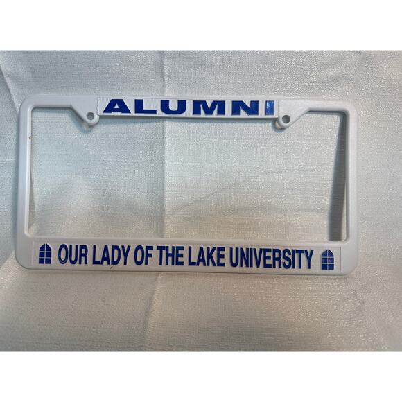Our Lady of the Lake University ALUMNI license plate holder white/blue -NEW - Picture 1 of 3